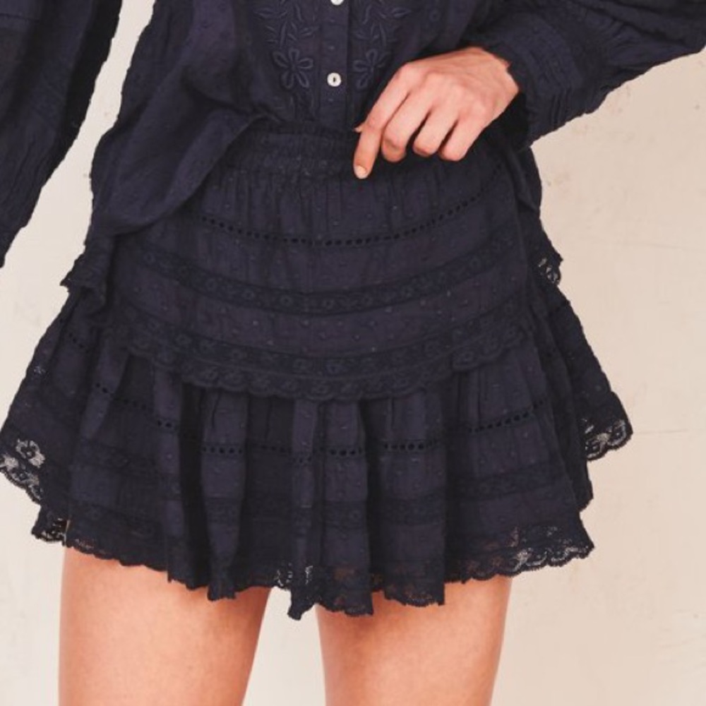 Love shack fancy Navy ruffle skirt